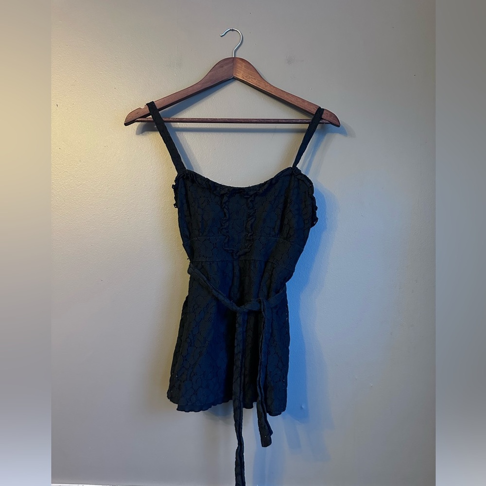 The Limited Black Lace Tie Back Baby Doll Tank Top Size Medium
